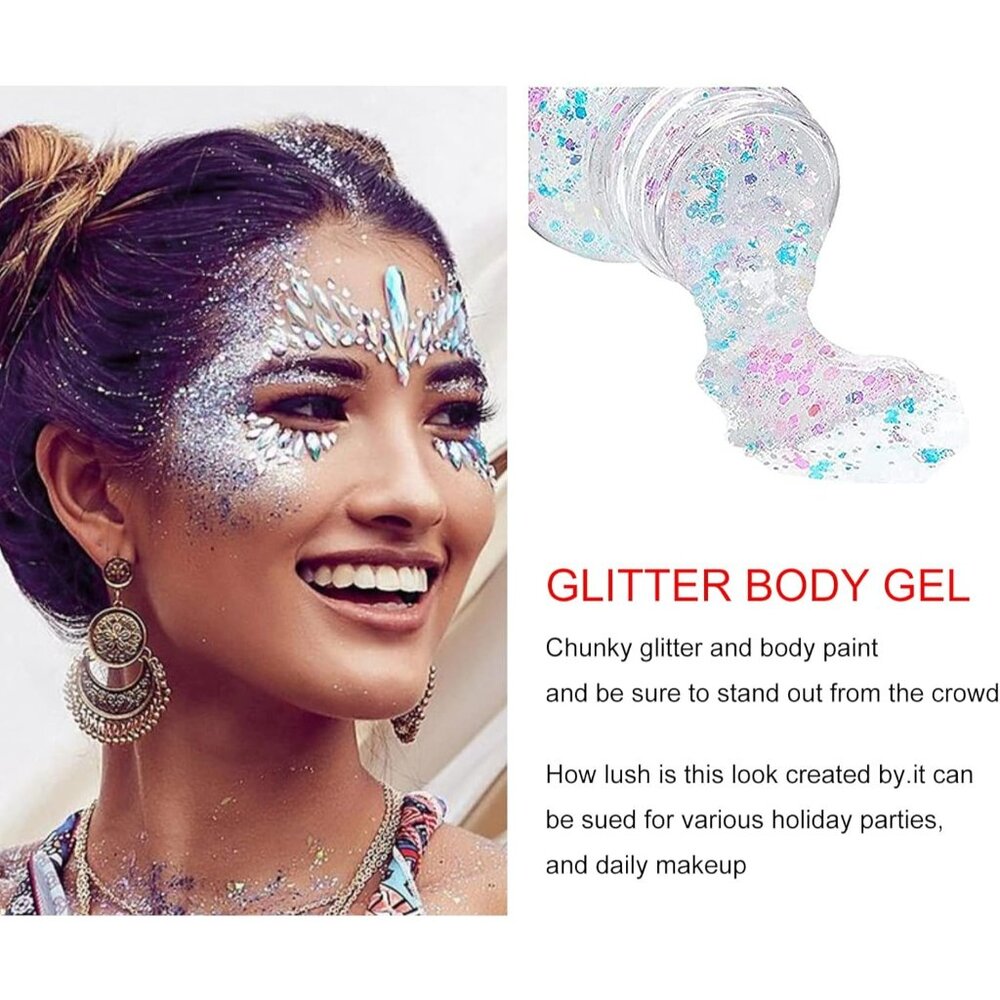 Body Glitter Gel Face and Body Makeup Long Lasting Sparkling Mermaid Scales - Picture 3 of 7